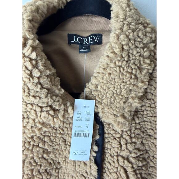 NWT J.CREW JACKET SHERPA BORG BARN CAMEL TAN BLACK LONGLINE MINIMALIST WINTER - Picture 5 of 13